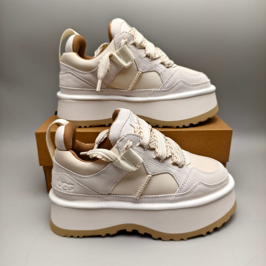 Chunky Platform Dad Sneakers - White, Lace-Up Style 1541