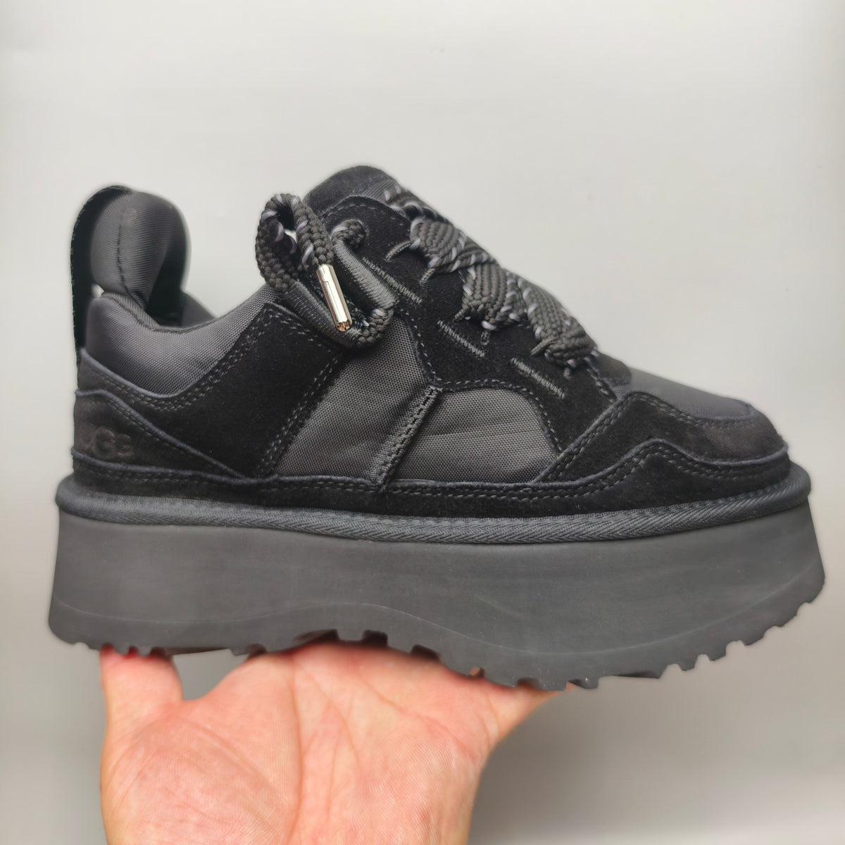 Chunky Platform Dad Sneakers - Black, Lace-Up Style 1541