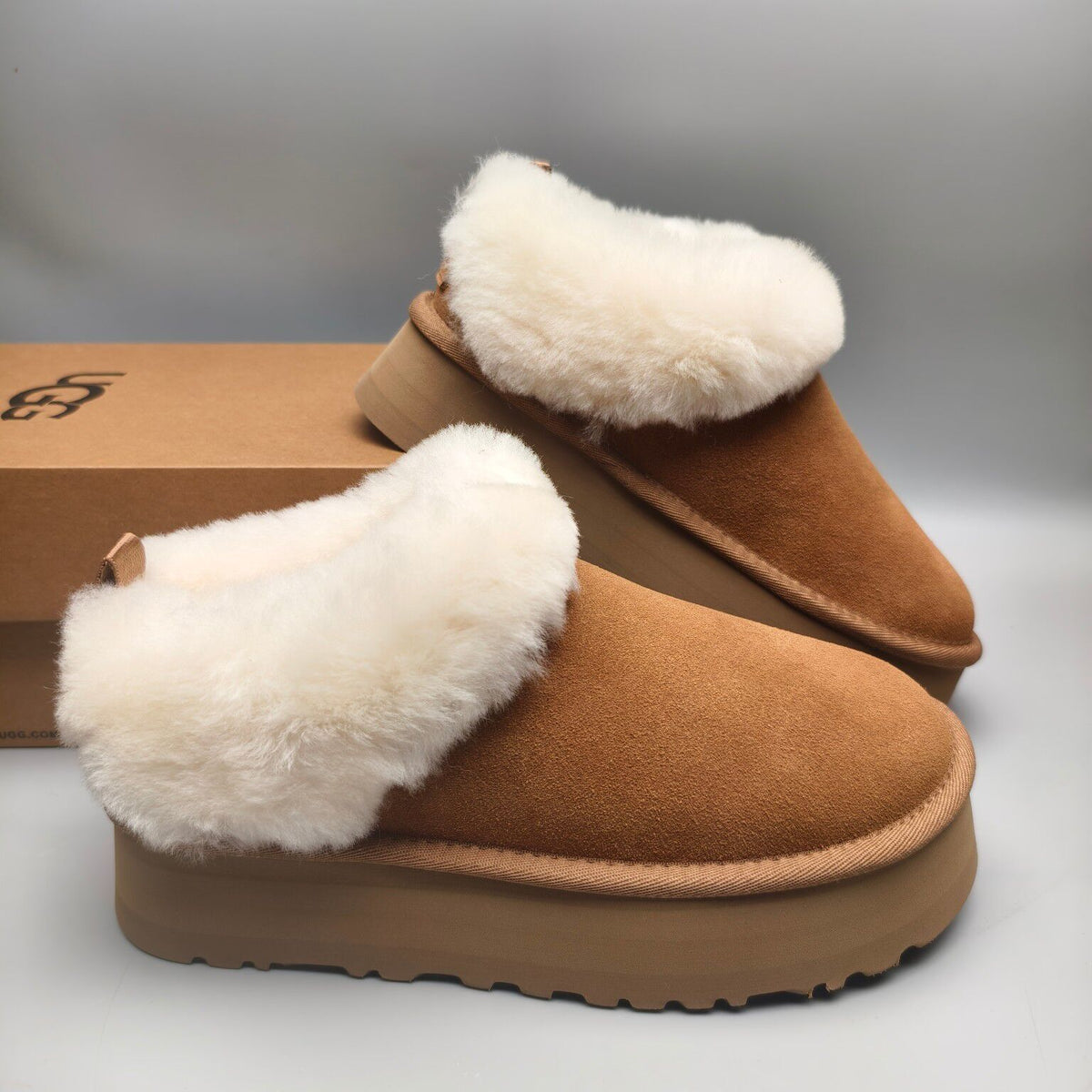 Platform Slip-On Shoes - Chestnut, Suede-Look Style 1393