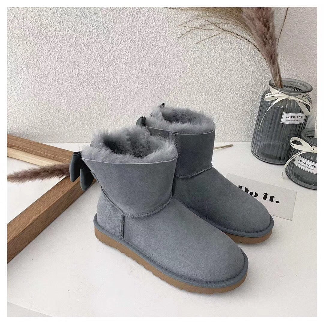 Bow-Detail Ankle Boots - Gray, Model 3130