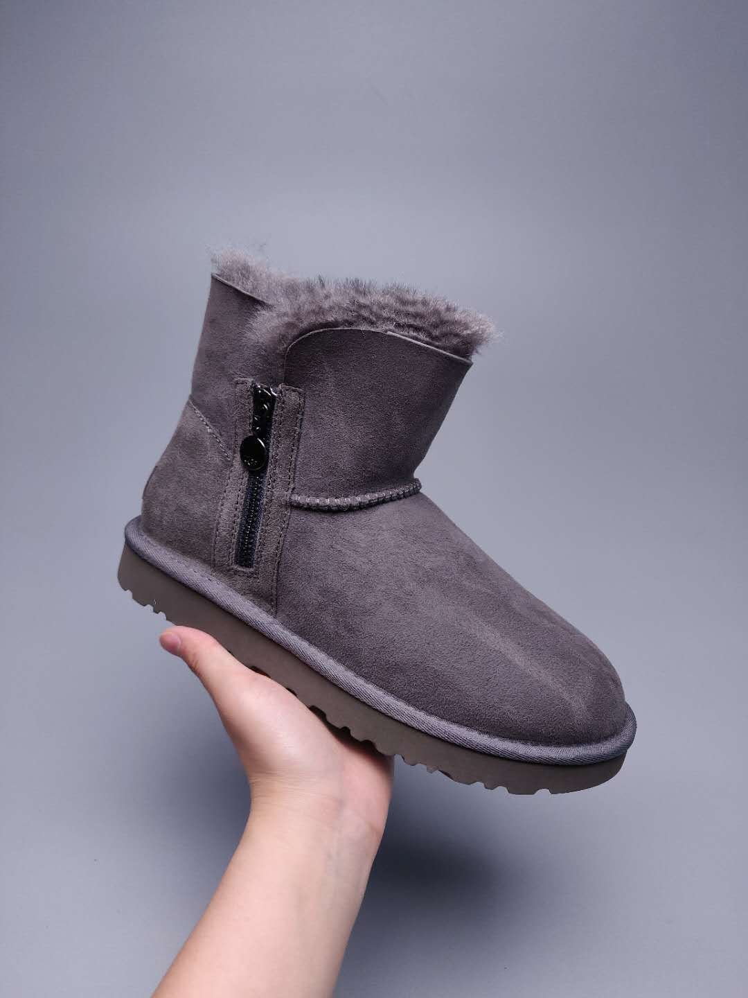 Side-Zip Ankle Boots - Gray, Model 2481