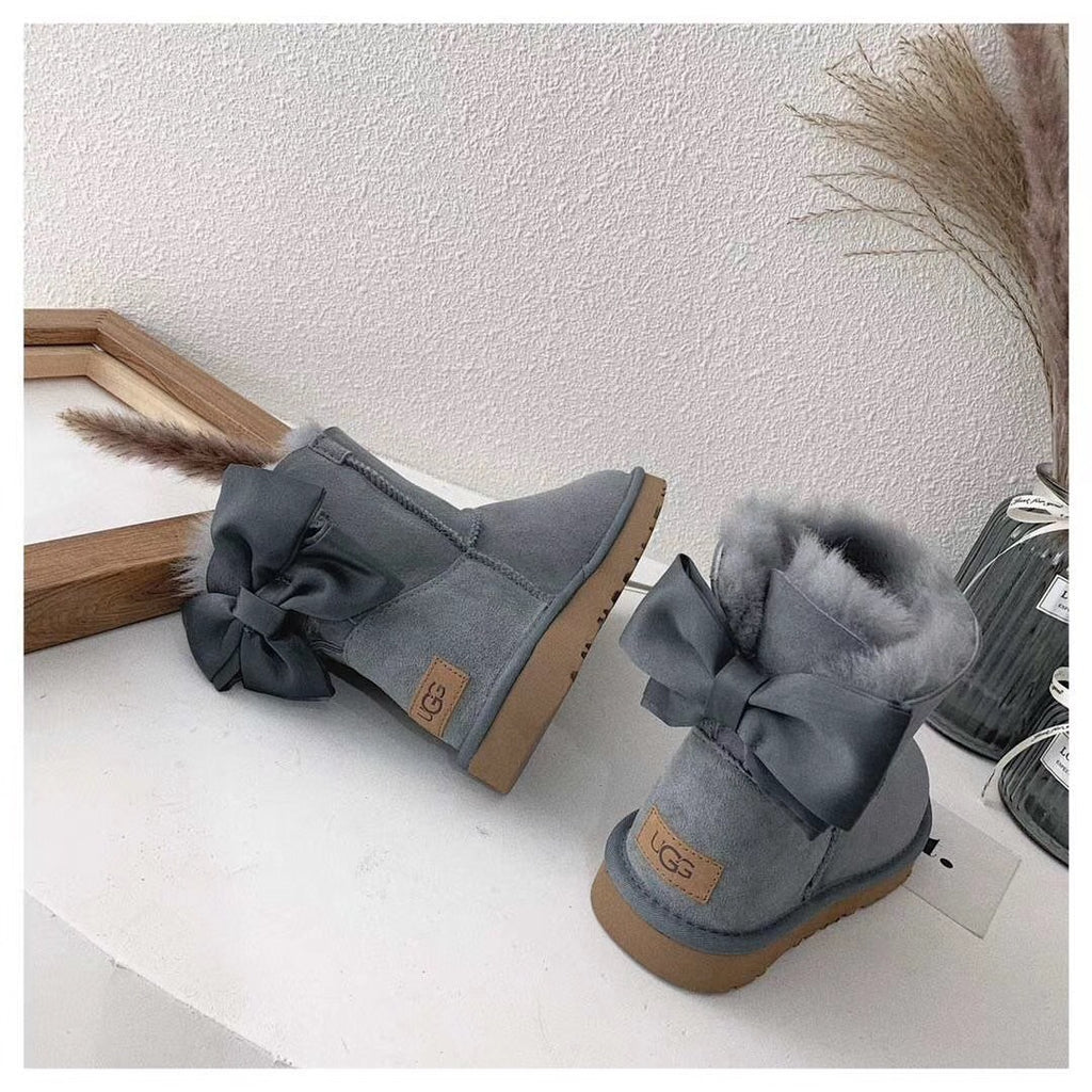 Bow-Detail Ankle Boots - Gray, Model 3130