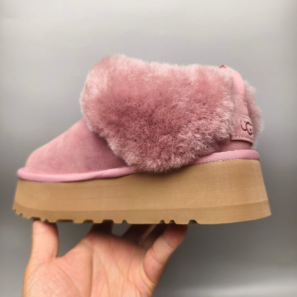 Platform Slip-On Shoes - Pink, Suede-Look Style 1393