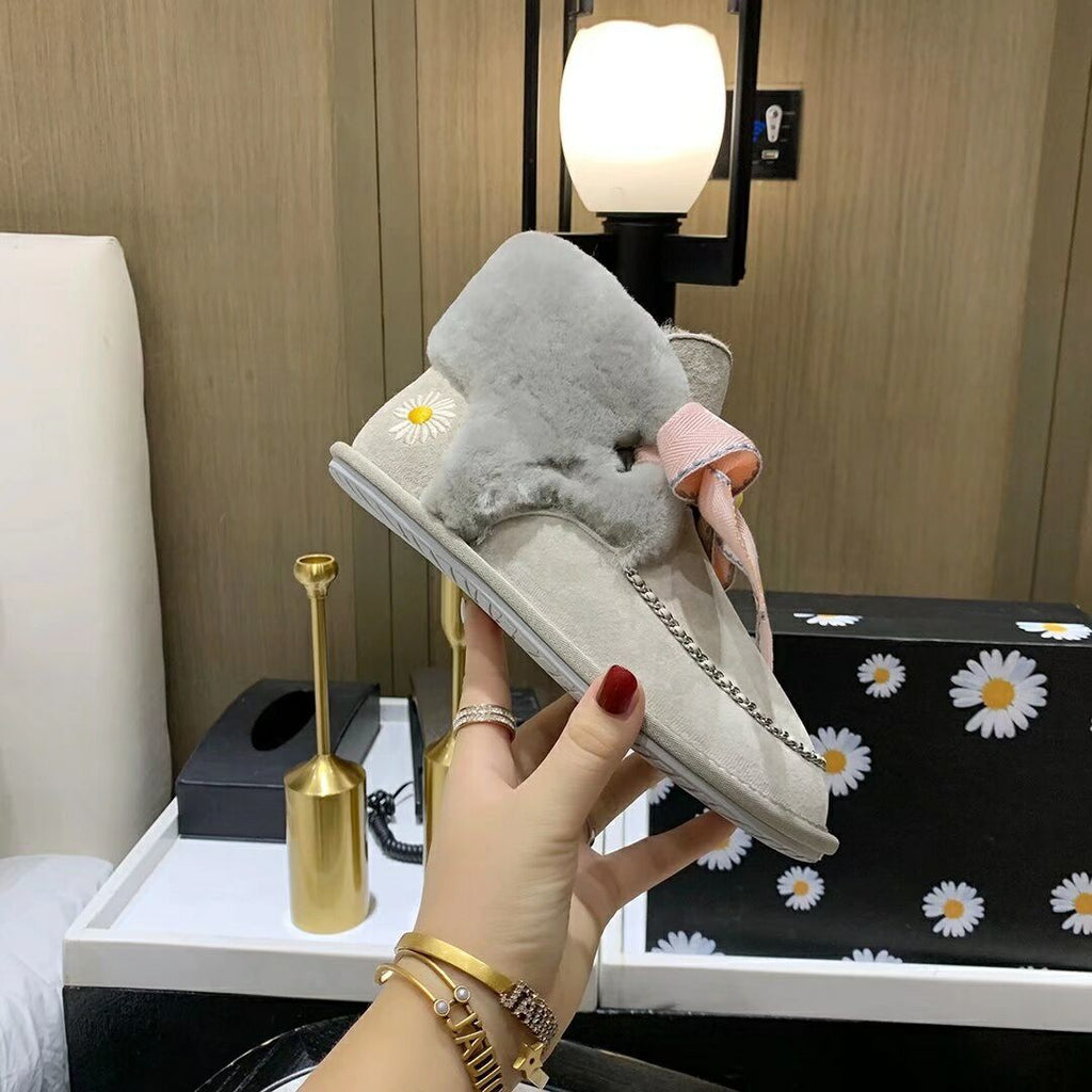 Daisy Chain and Ribbon Detail Shoes - Gray, Model 7888