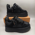 Chunky Platform Dad Sneakers - Black, Lace-Up Style 1541