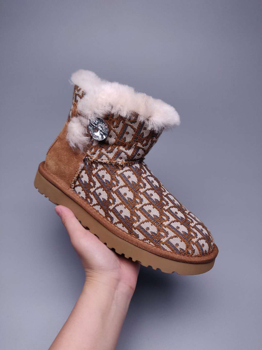 Fabric-Texture Shoes - Chestnut, Model 6554