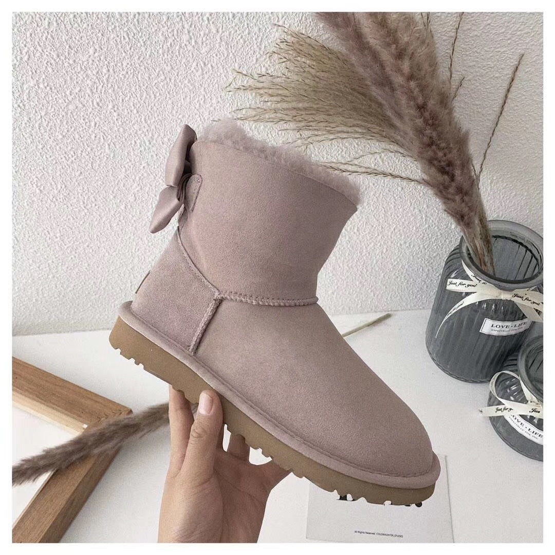 Bow-Detail Ankle Boots - Dusk Pink, Model 3130