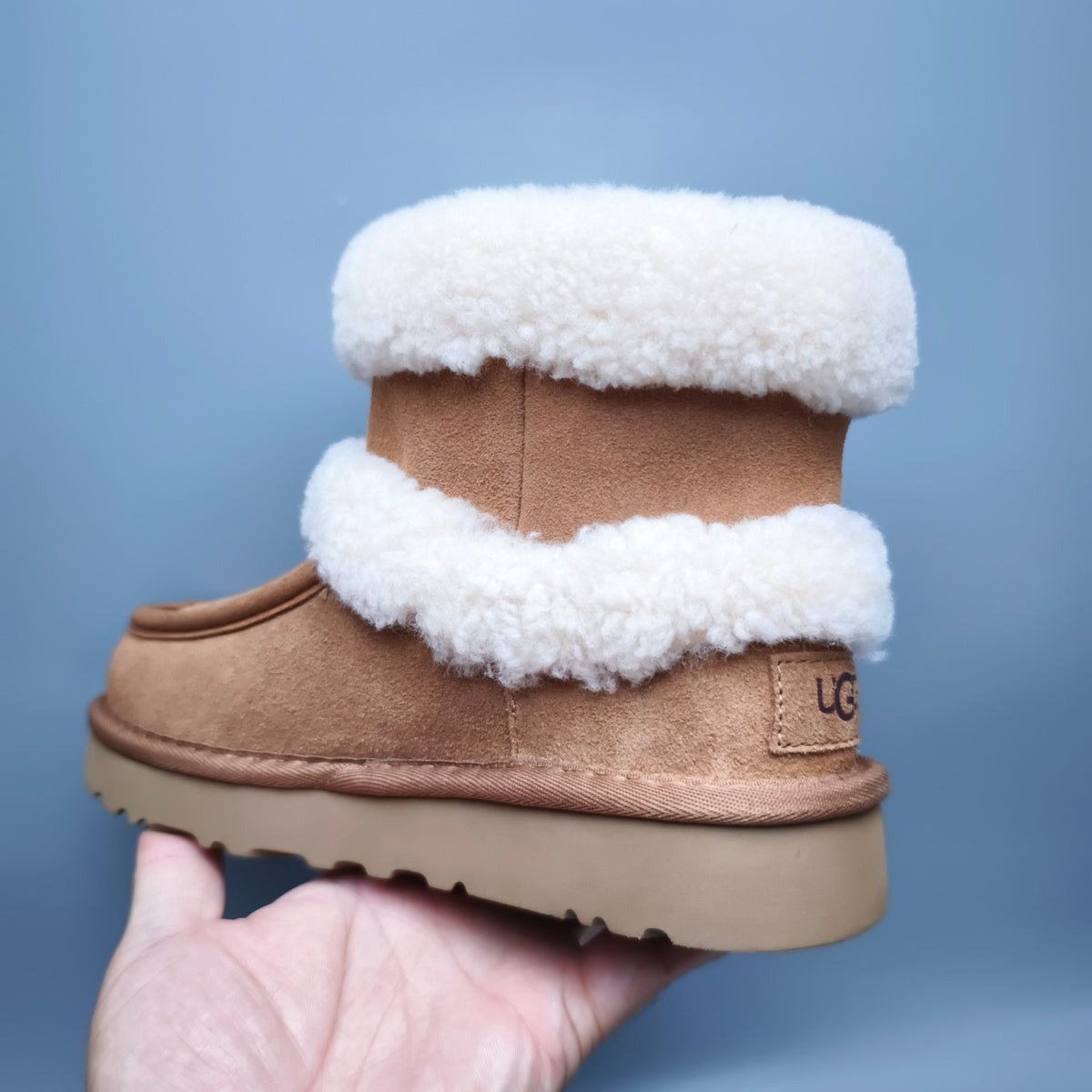 Curly Plush Large Logo Mid-Top Boots - Chestnut, Model 5410