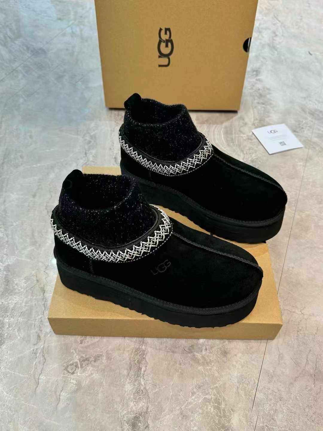Suede Snow Boots with Wool-Blend Sock Cuffs - Folk-Inspired Style 1125956