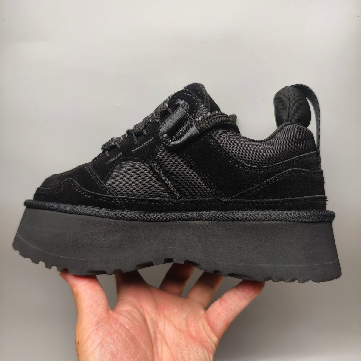 Chunky Platform Dad Sneakers - Black, Lace-Up Style 1541
