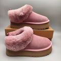 Platform Slip-On Shoes - Pink, Suede-Look Style 1393