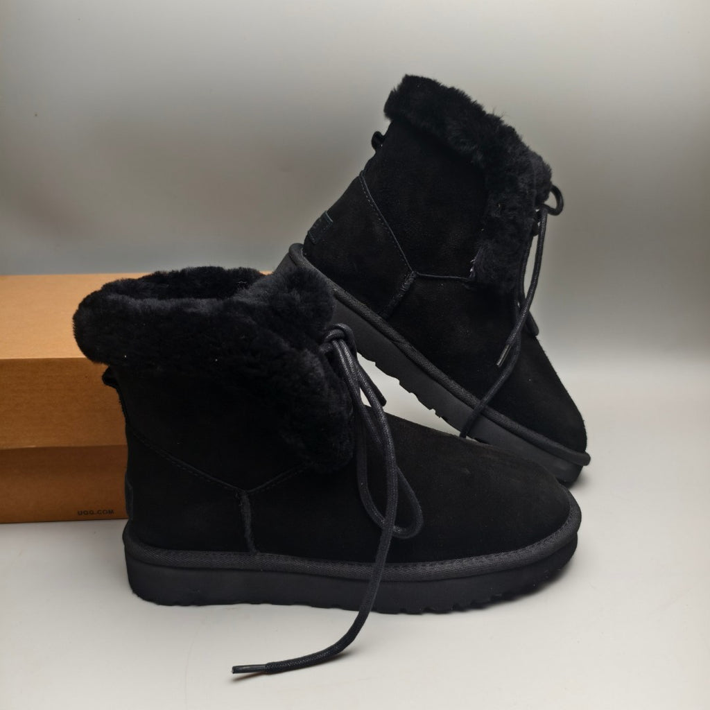 Lace-Up Mid-Calf Casual Boots - Black, Model 4576
