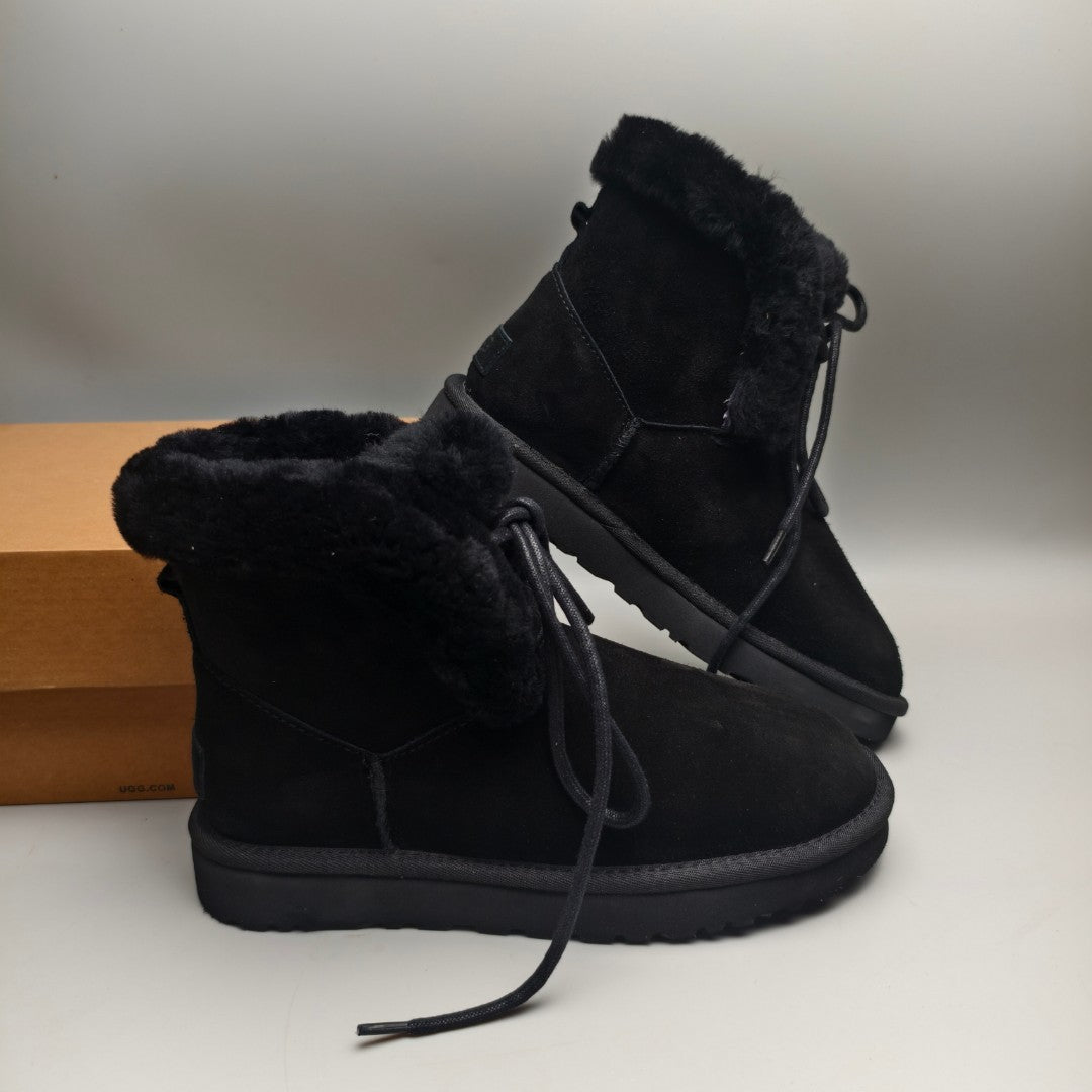 Lace-Up Mid-Calf Casual Boots - Black, Model 4576