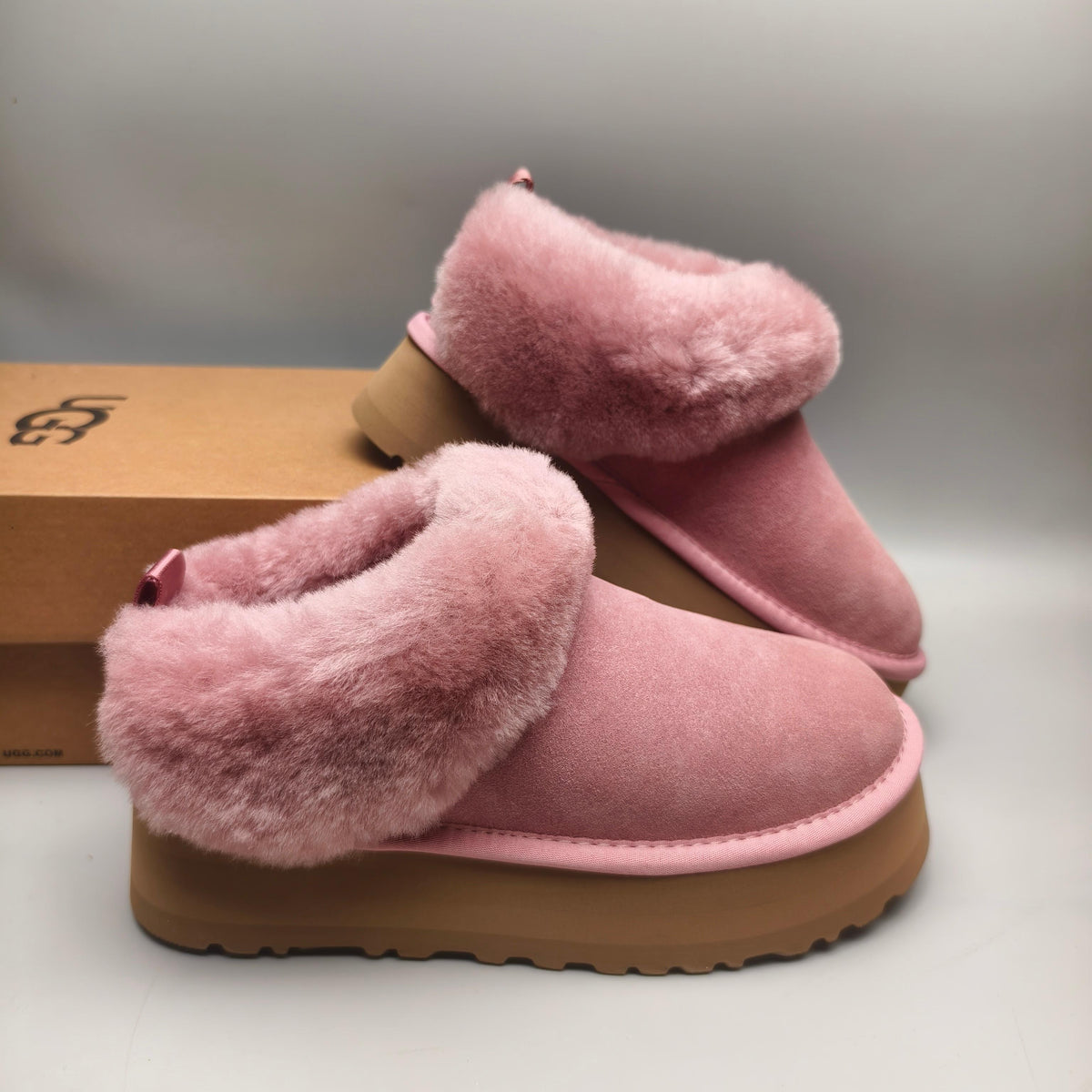 Platform Slip-On Shoes - Pink, Suede-Look Style 1393