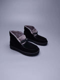 Lace-Up Ankle Boots with Exposed Fluffy Trim - Black, Model 3090