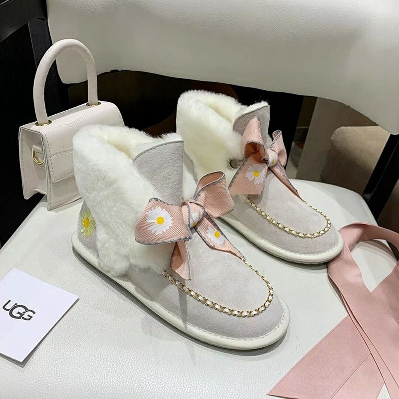 Daisy Chain and Ribbon Detail Shoes - Milkshake White, Model 7888