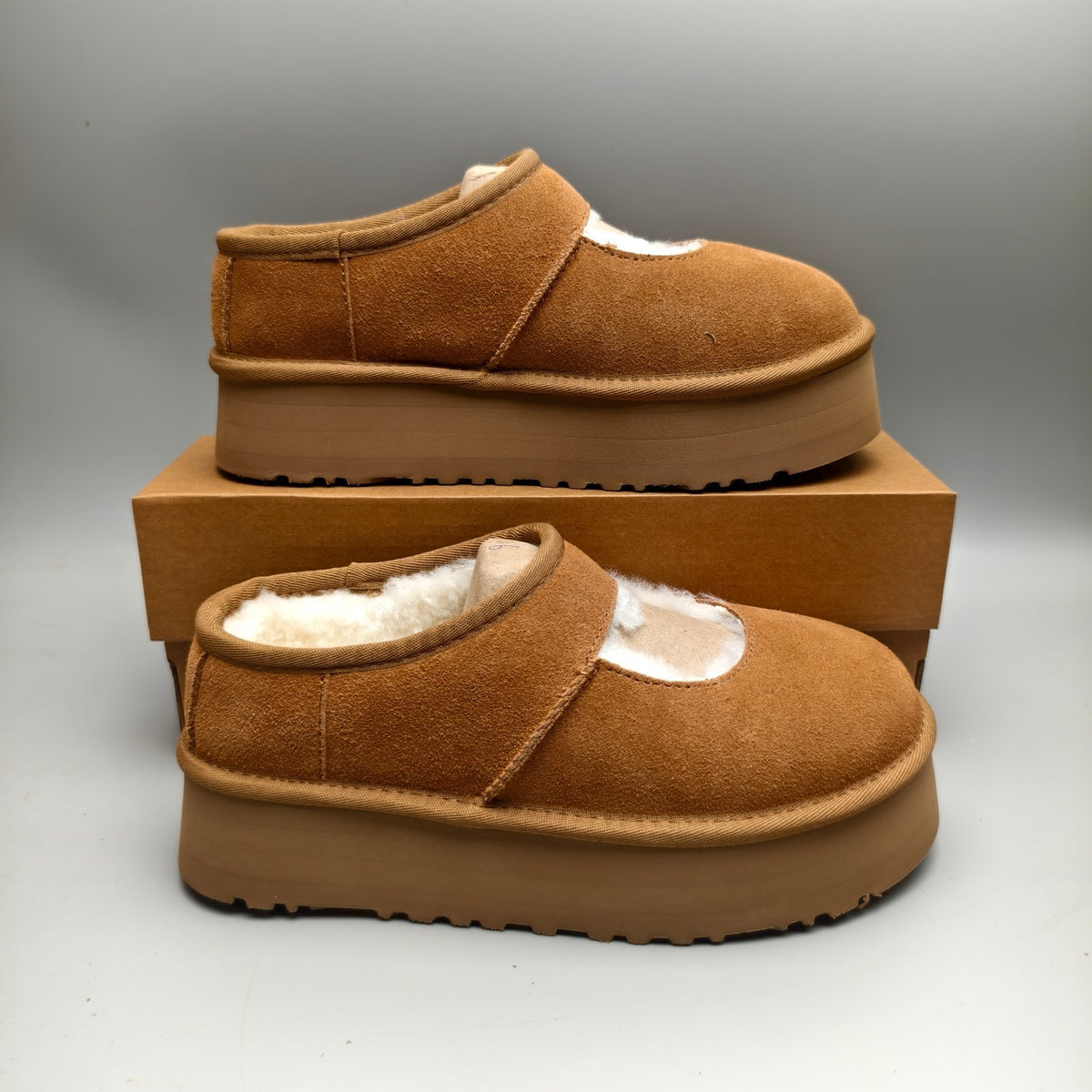 Platform Mary Jane Fashion Shoes - Chestnut, Model 7612