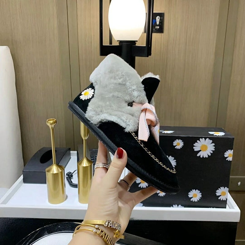 Daisy Chain and Ribbon Detail Shoes - Black, Model 7888