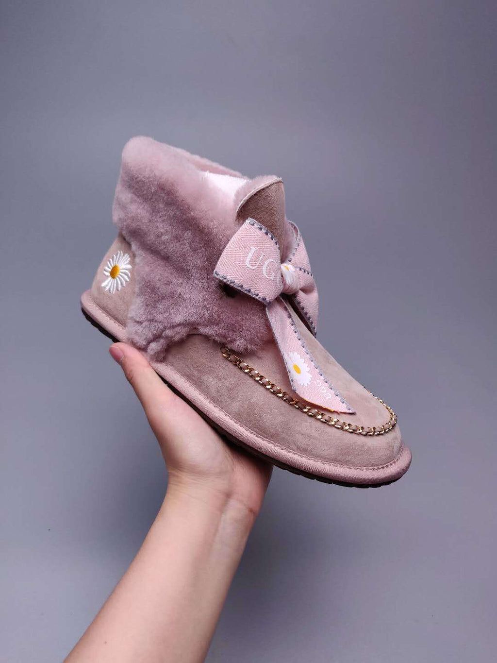 Daisy Chain and Ribbon Detail Shoes - Dusk Pink, Model 7888