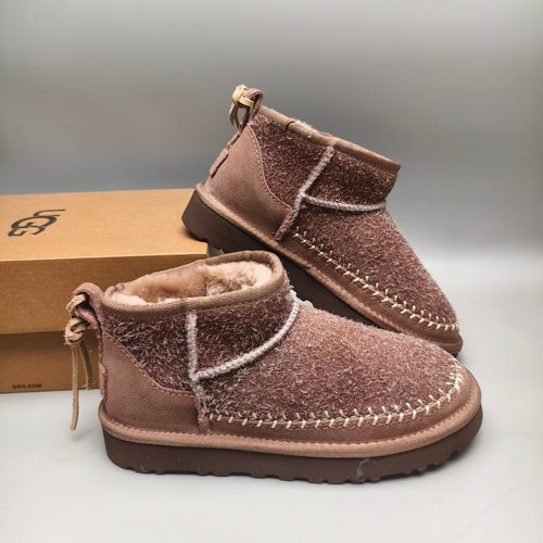 Back-Strap Shoes - Brown, Suede-Look Style 1538