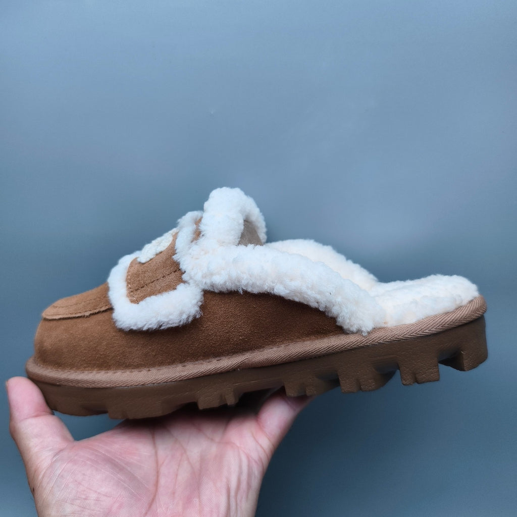 Curly Plush Logo Slippers - Chestnut, Model 1206