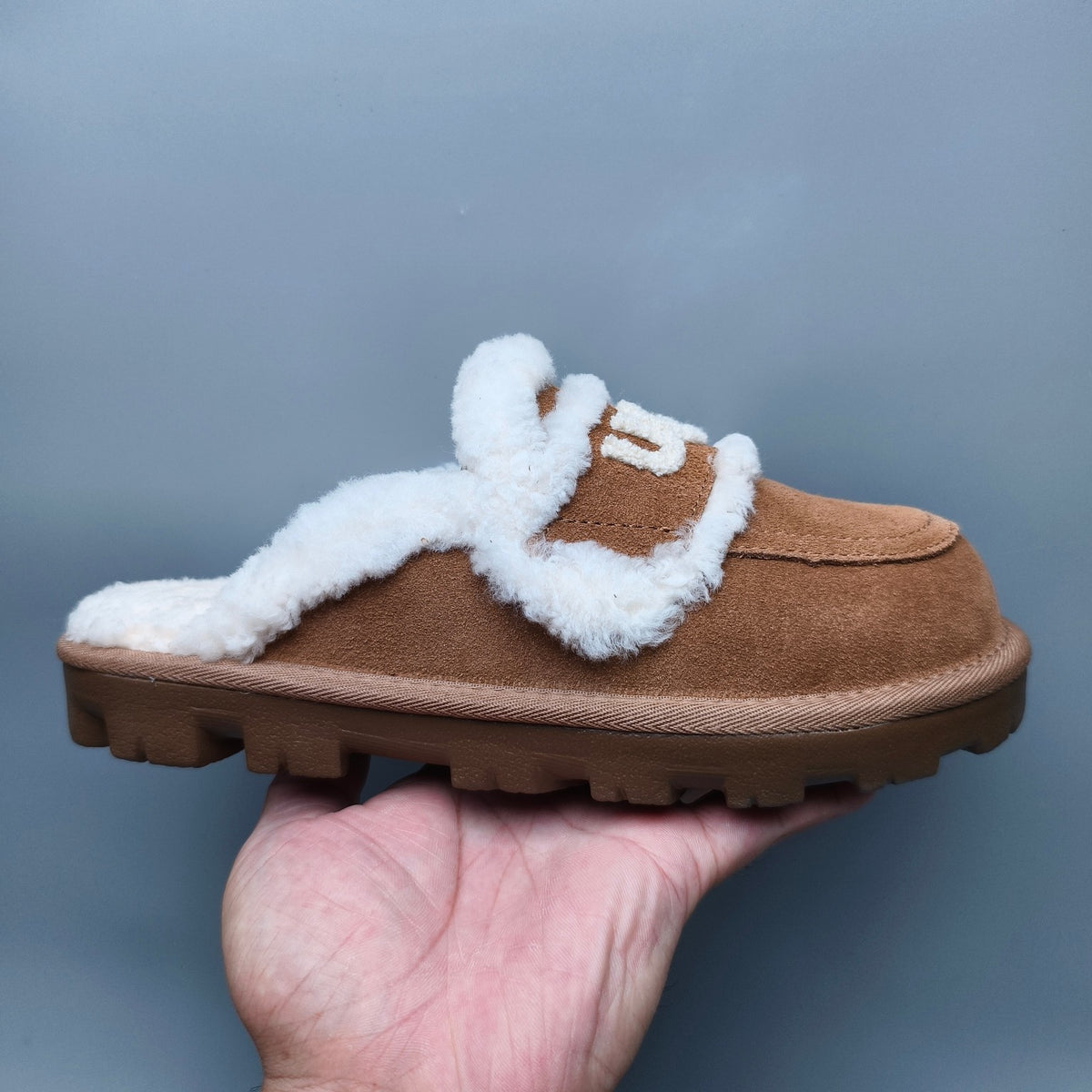 Curly Plush Logo Slippers - Chestnut, Model 1206