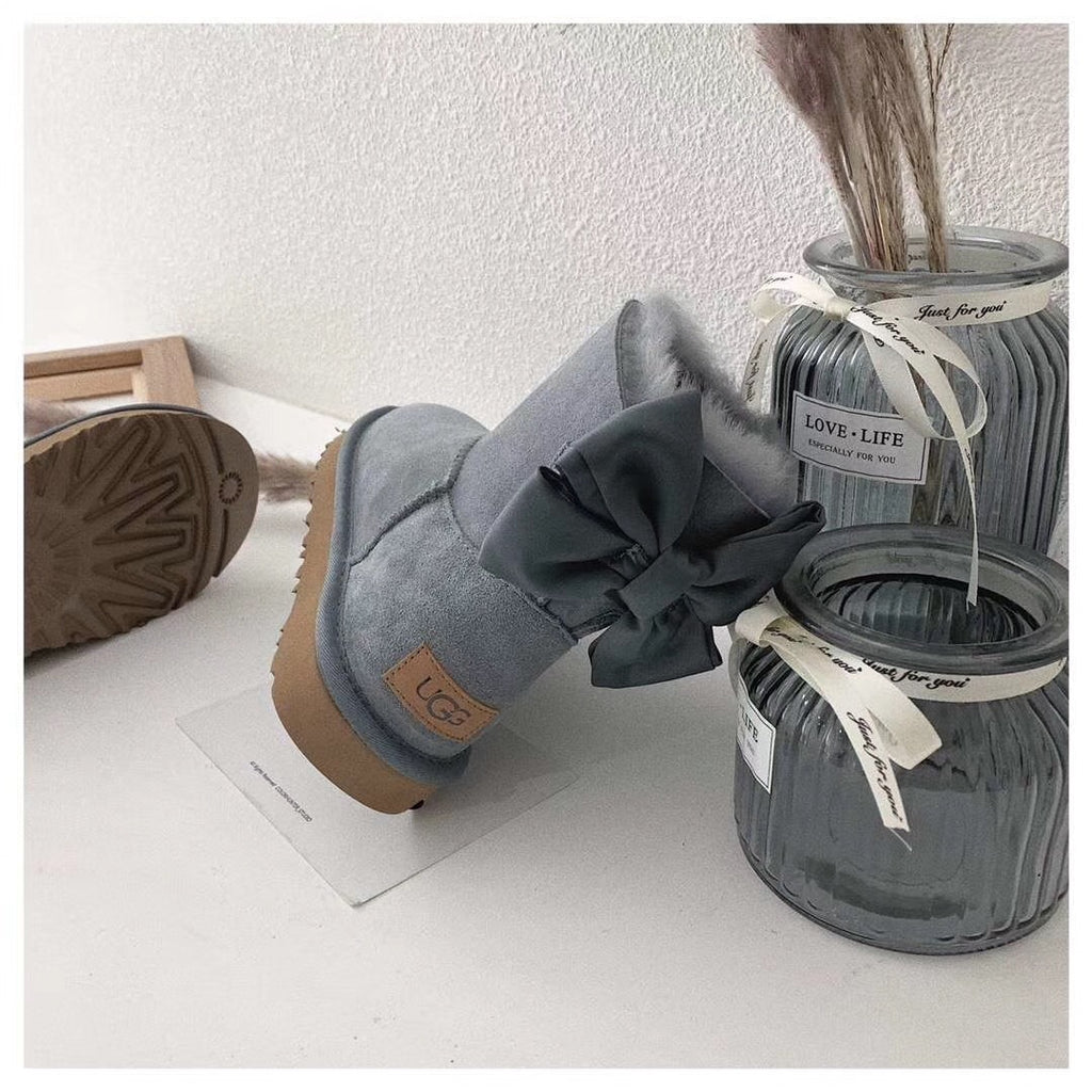 Bow-Detail Ankle Boots - Gray, Model 3130