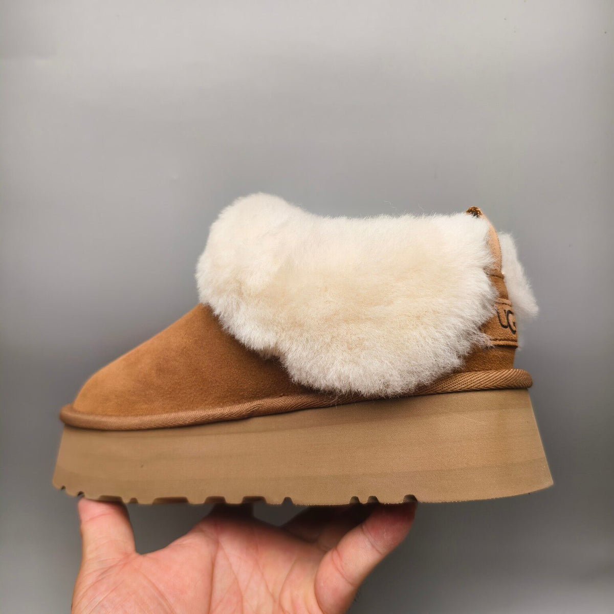 Platform Slip-On Shoes - Chestnut, Suede-Look Style 1393