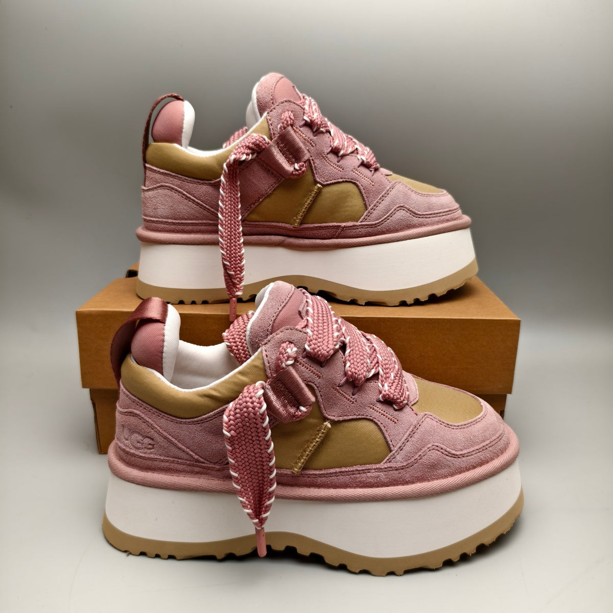 Chunky Platform Dad Sneakers - Pink, Lace-Up Style 1541