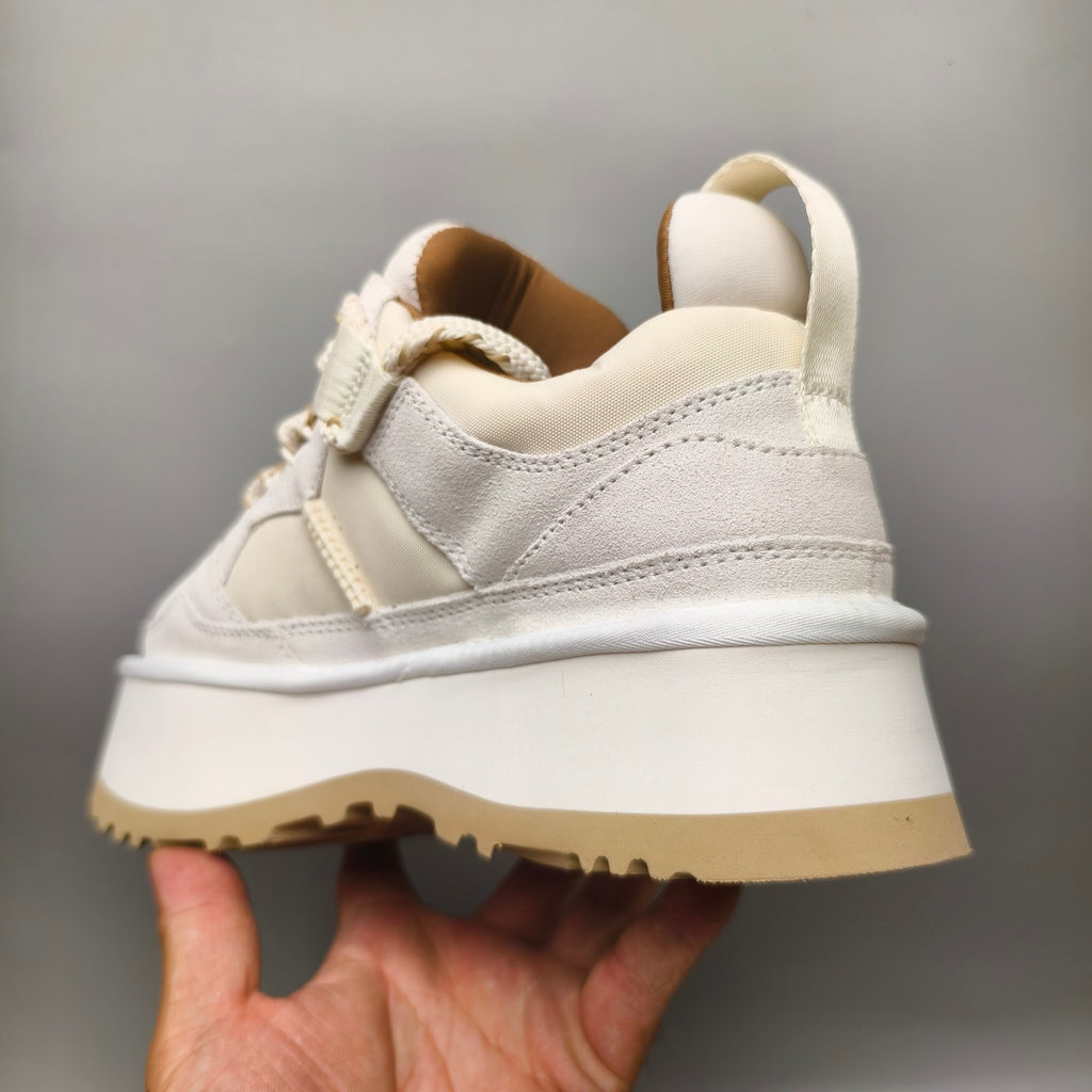 Chunky Platform Dad Sneakers - White, Lace-Up Style 1541