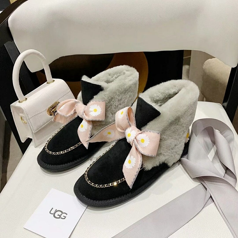 Daisy Chain and Ribbon Detail Shoes - Black, Model 7888