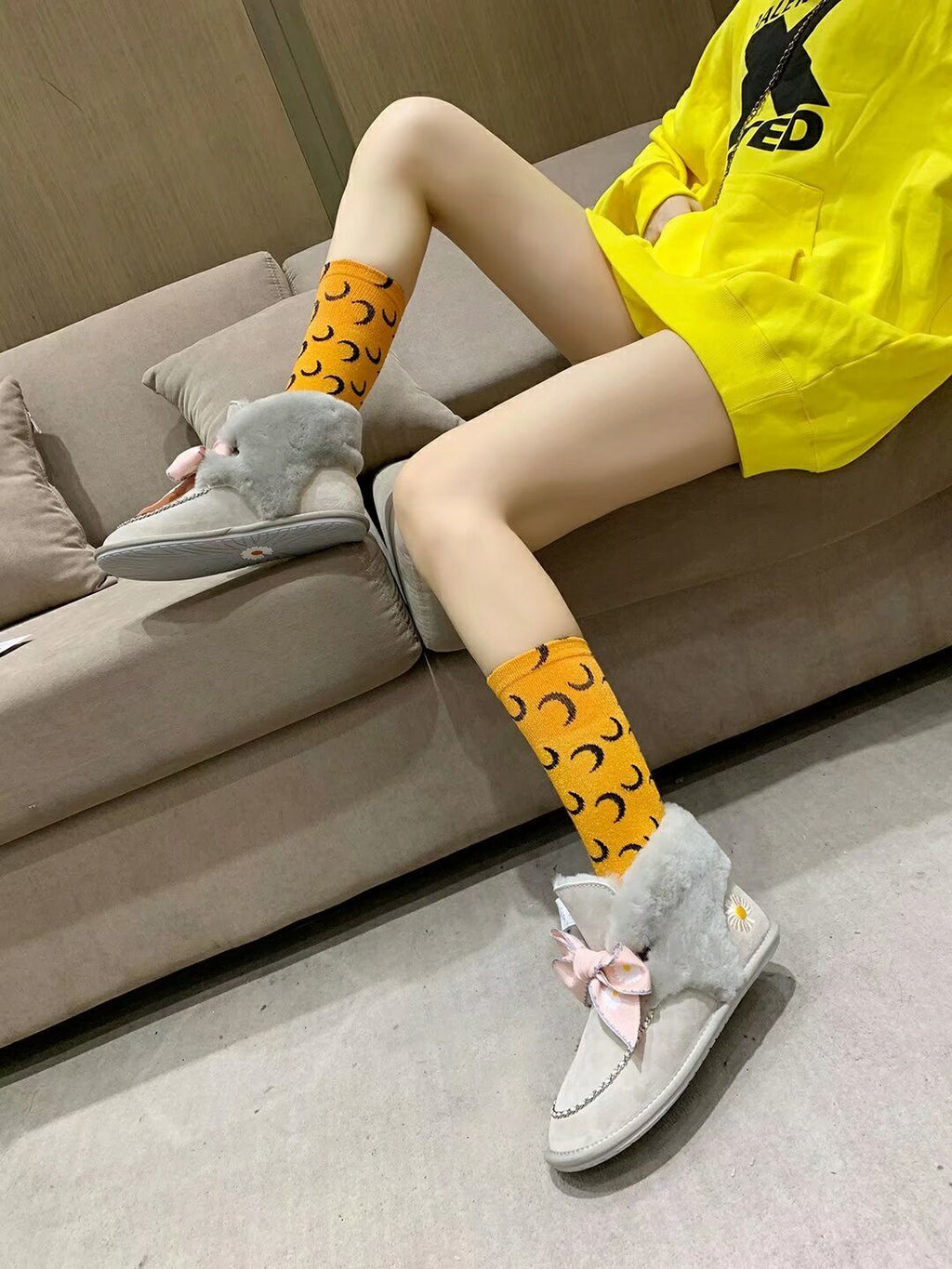 Daisy Chain and Ribbon Detail Shoes - Gray, Model 7888