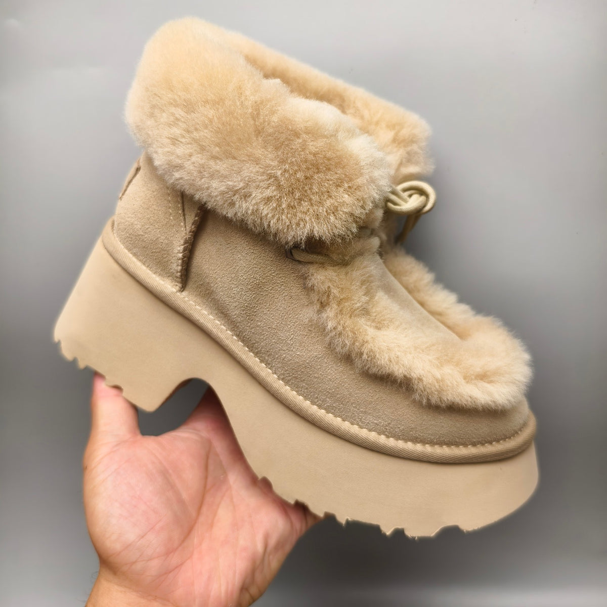 Lace-Up Wedge Ankle Boots - Mustard, Esme 1532
