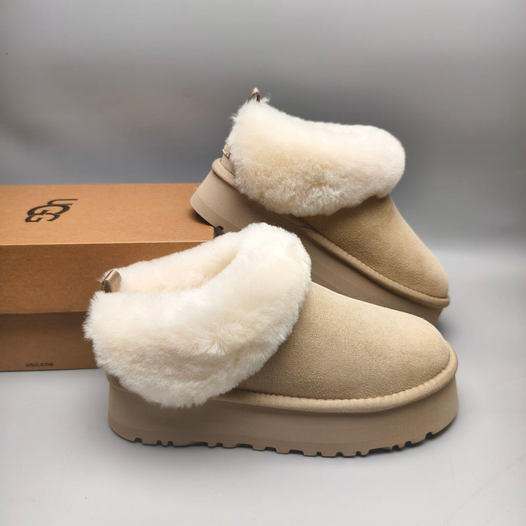 Platform Slip-On Shoes - Sand, Suede-Look Style 1393