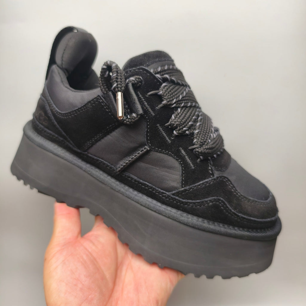 Chunky Platform Dad Sneakers - Black, Lace-Up Style 1541