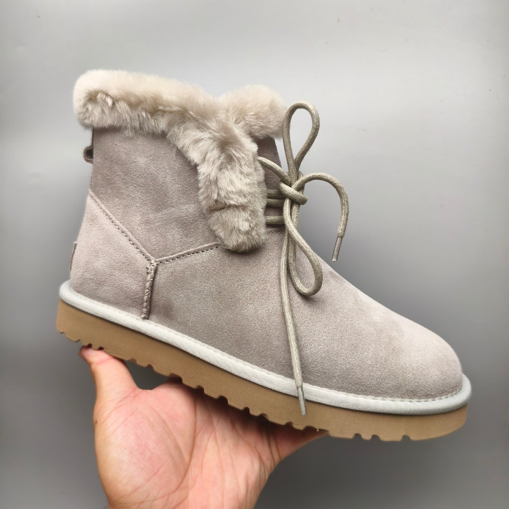 Lace-Up Mid-Calf Casual Boots - Gray, Model 4576