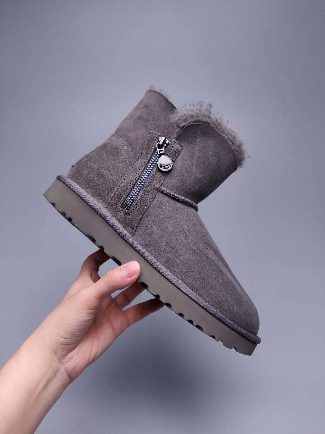 Side-Zip Ankle Boots - Gray, Model 2481