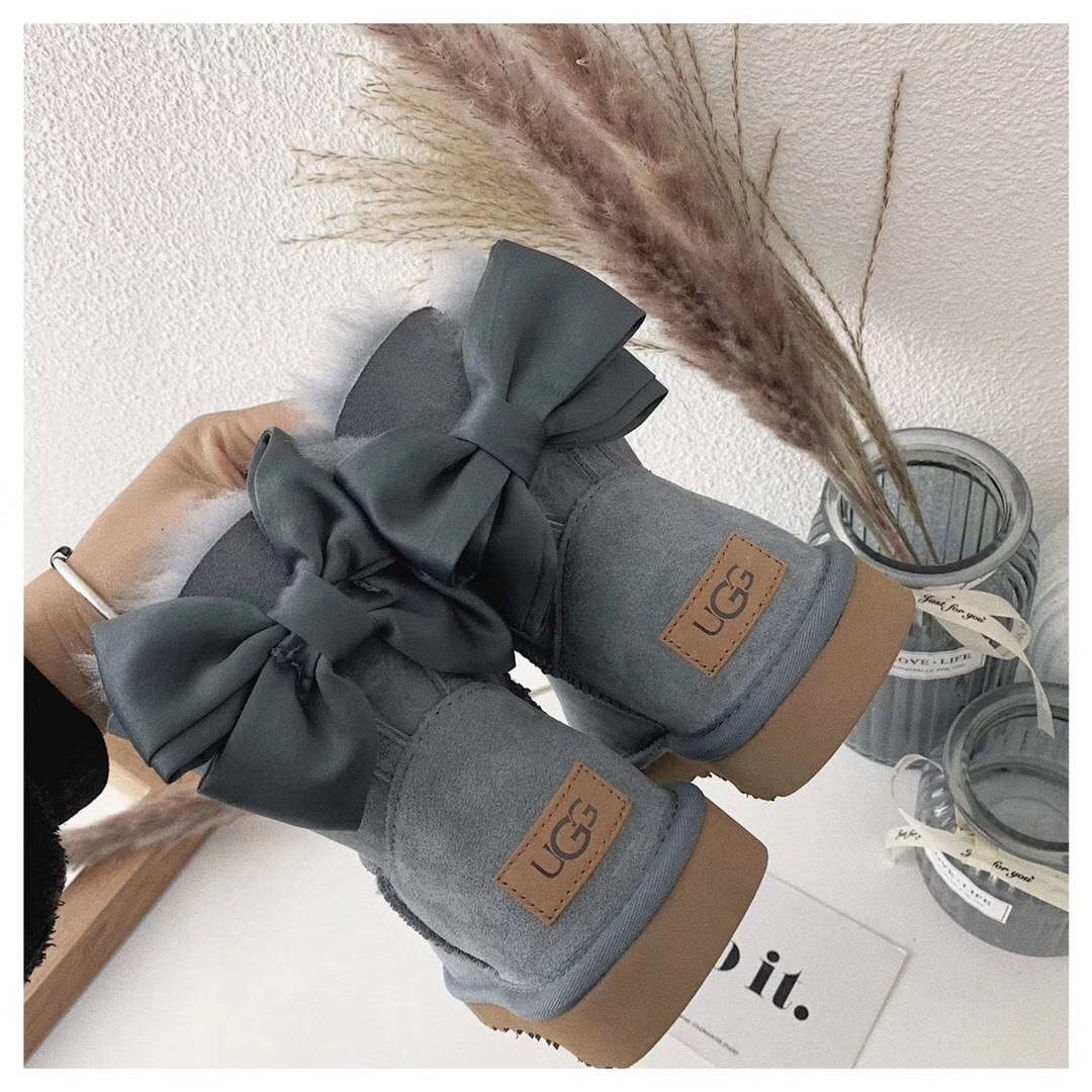 Bow-Detail Ankle Boots - Gray, Model 3130
