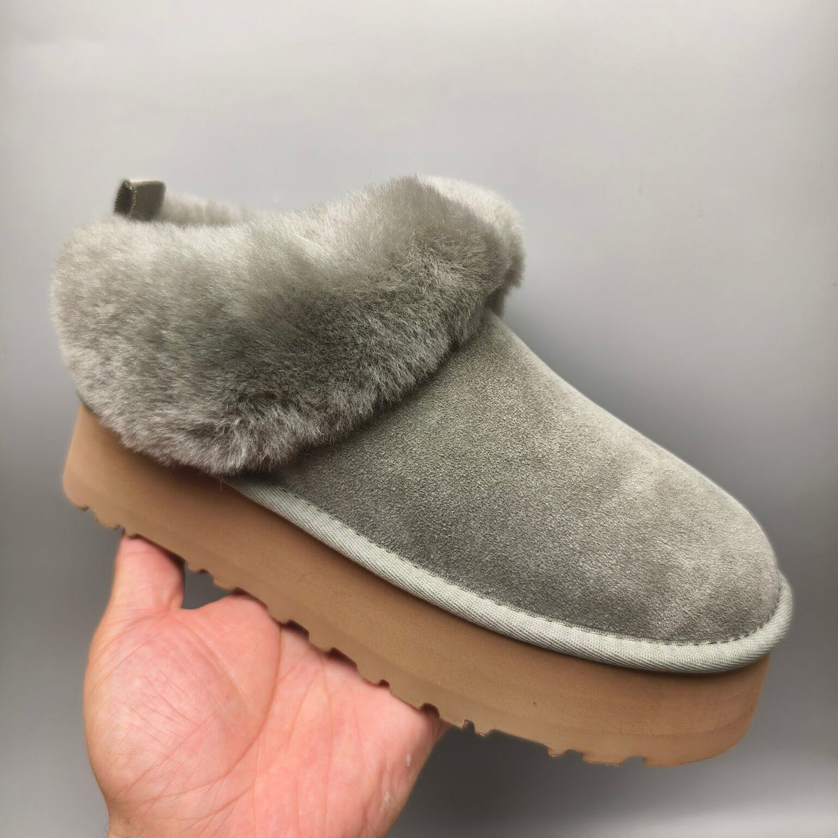 Platform Slip-On Shoes - Green, Suede-Look Style 1393