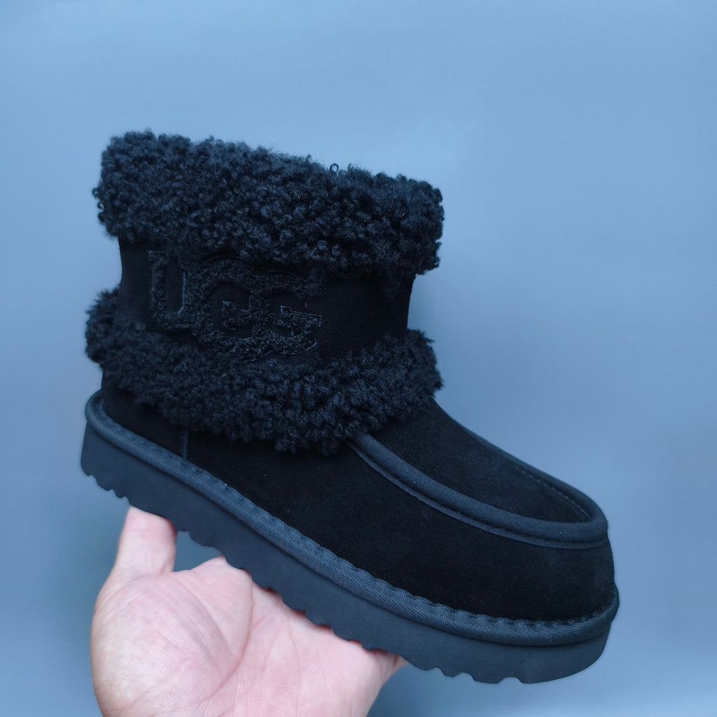 Curly Plush Large Logo Mid-Top Boots - Black, Model 5410