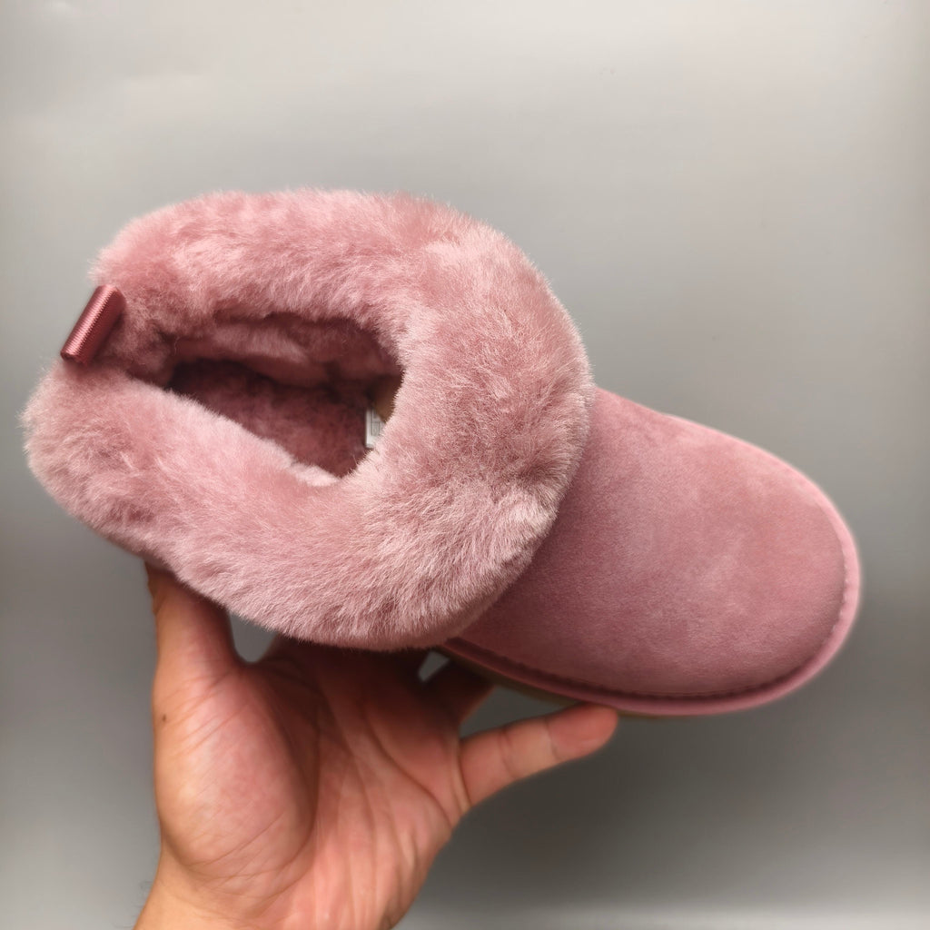 Platform Slip-On Shoes - Pink, Suede-Look Style 1393