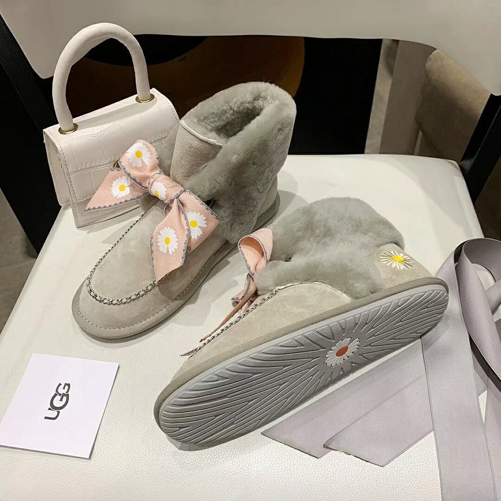 Daisy Chain and Ribbon Detail Shoes - Gray, Model 7888