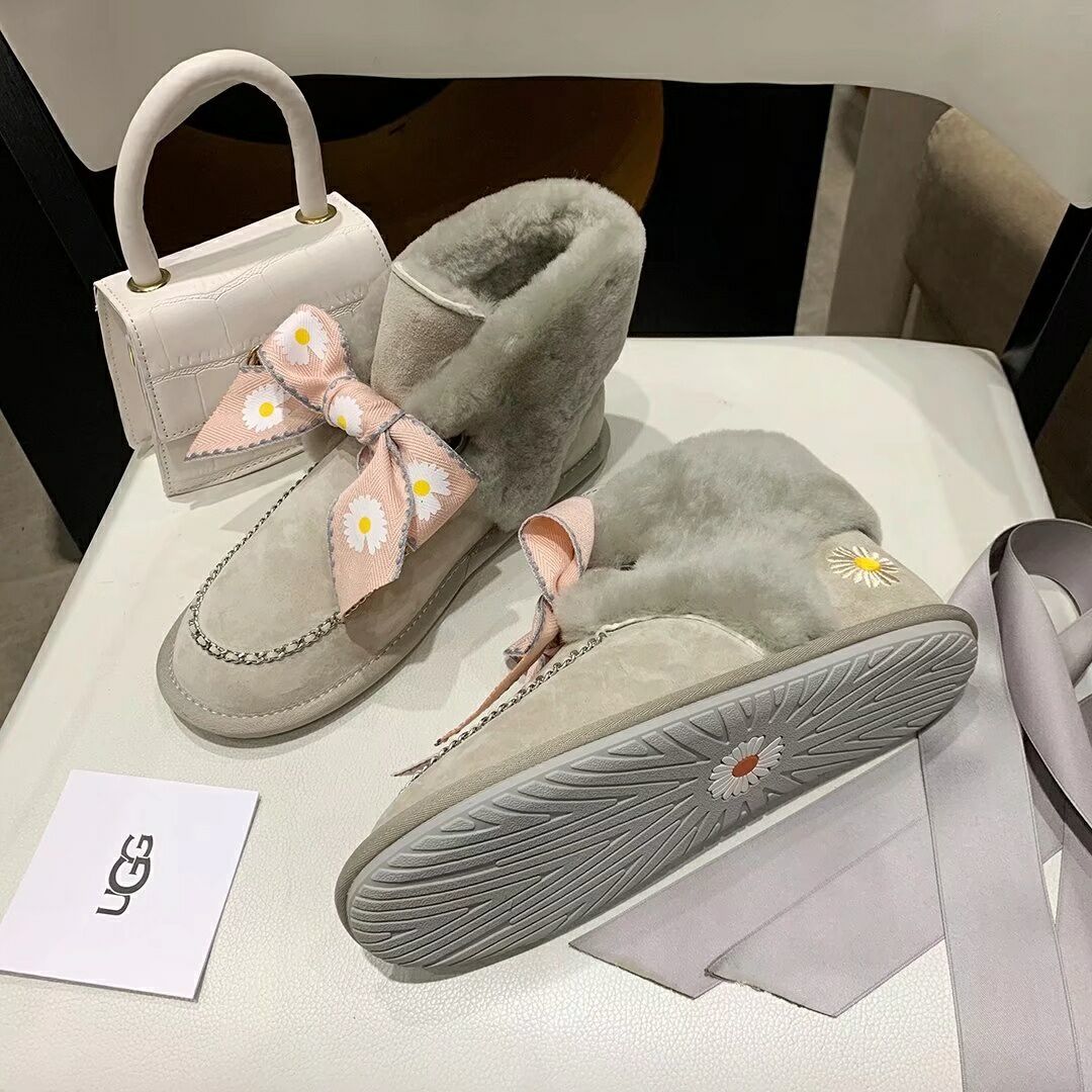 Daisy Chain and Ribbon Detail Shoes - Gray, Model 7888