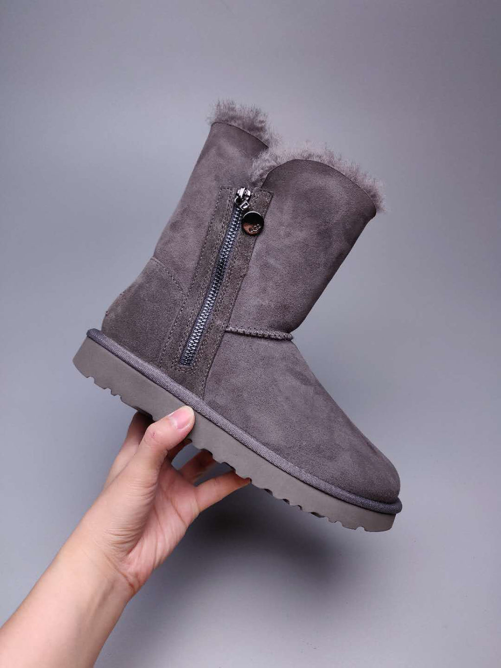 Side-Zip Mid-Calf Boots - Gray, Model 2480
