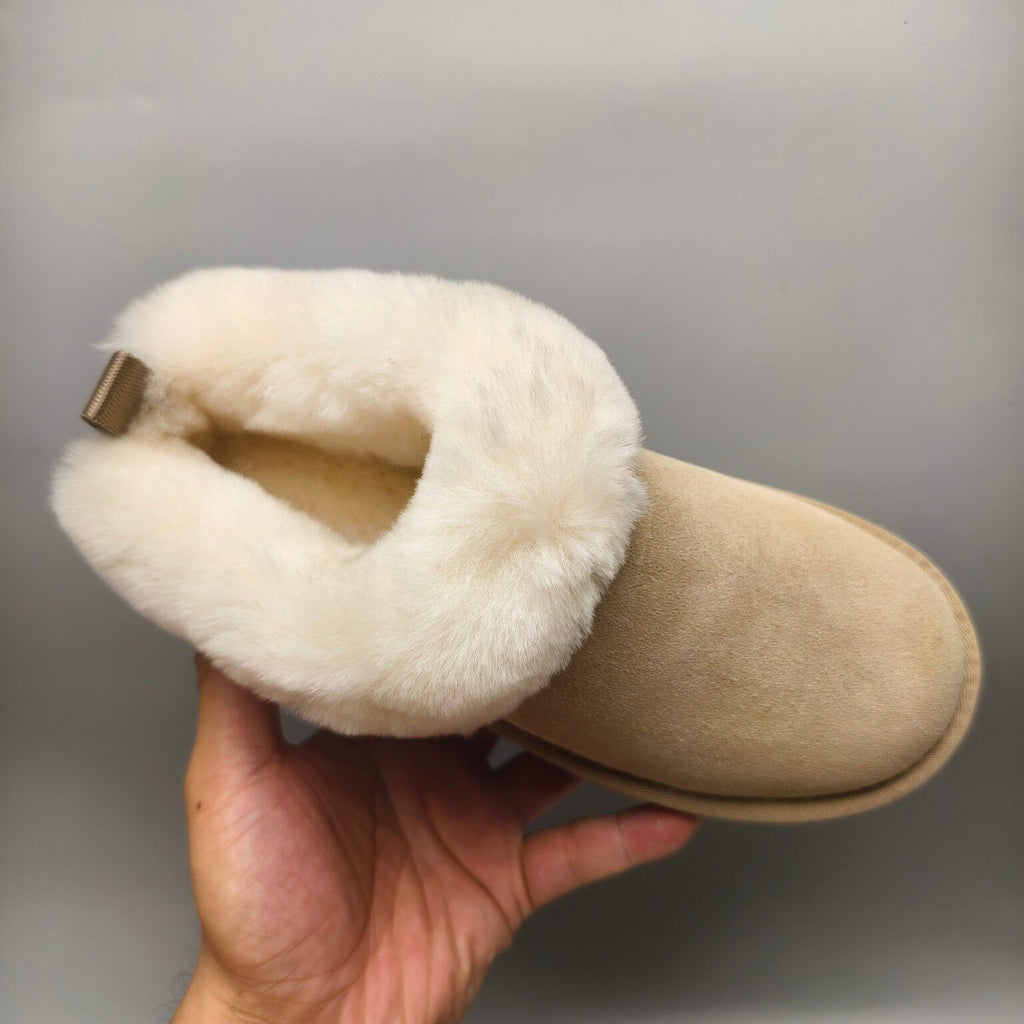Platform Slip-On Shoes - Sand, Suede-Look Style 1393