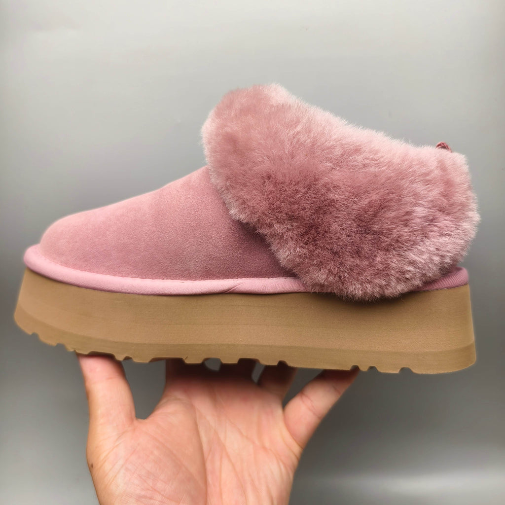 Platform Slip-On Shoes - Pink, Suede-Look Style 1393