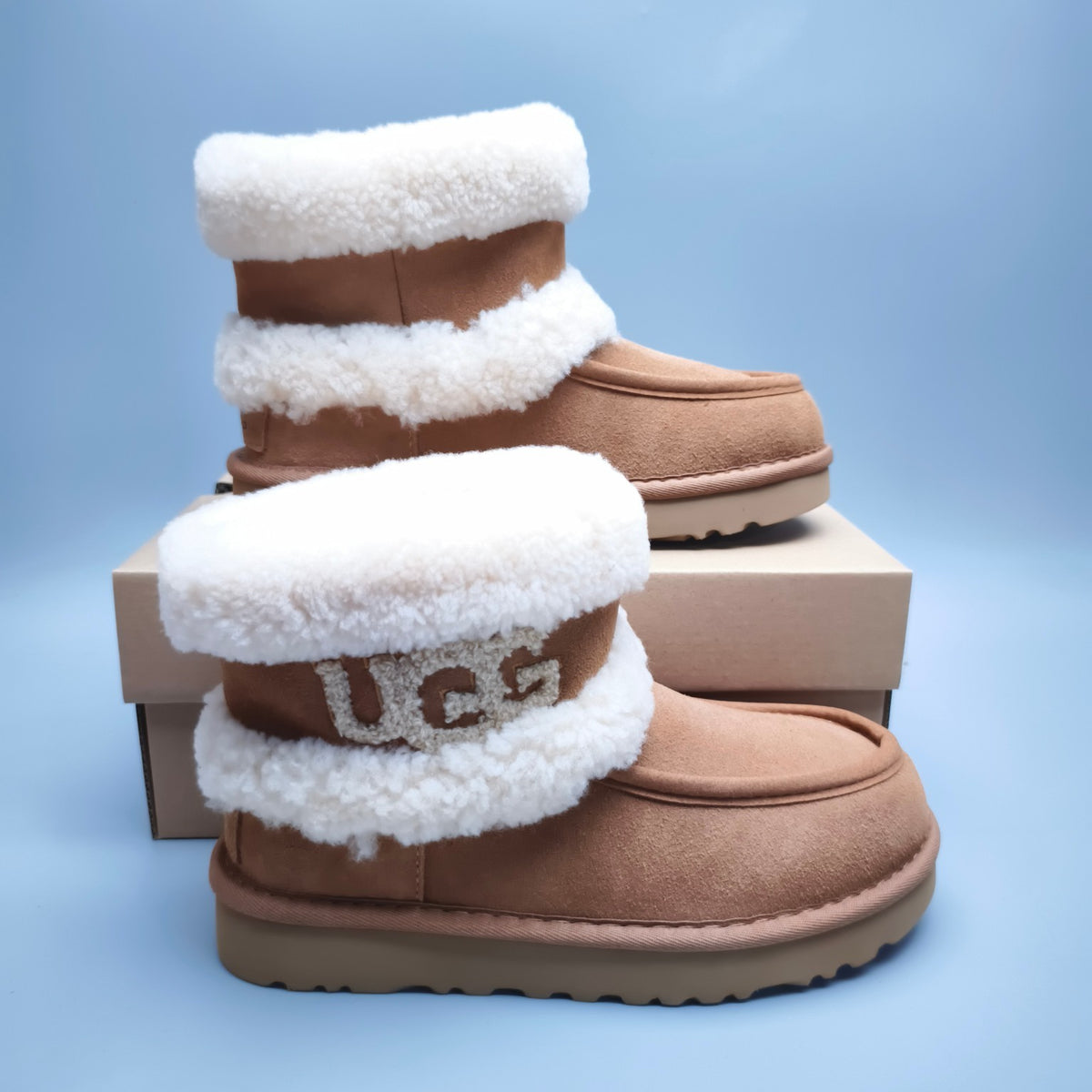 Curly Plush Large Logo Mid-Top Boots - Chestnut, Model 5410