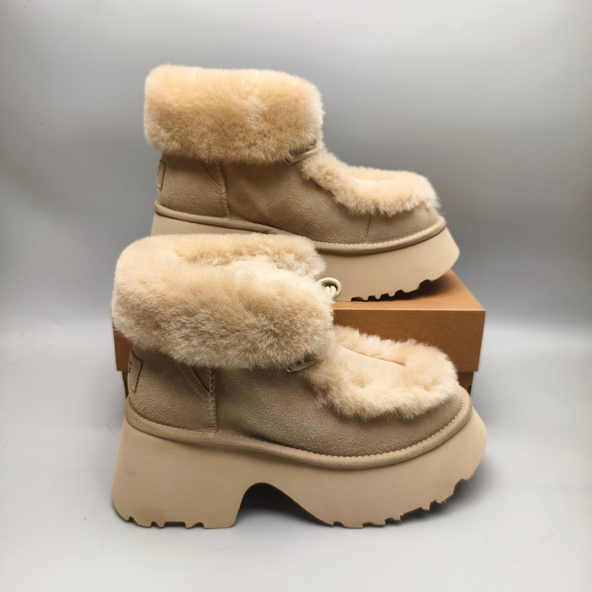 Lace-Up Wedge Ankle Boots - Mustard, Esme 1532