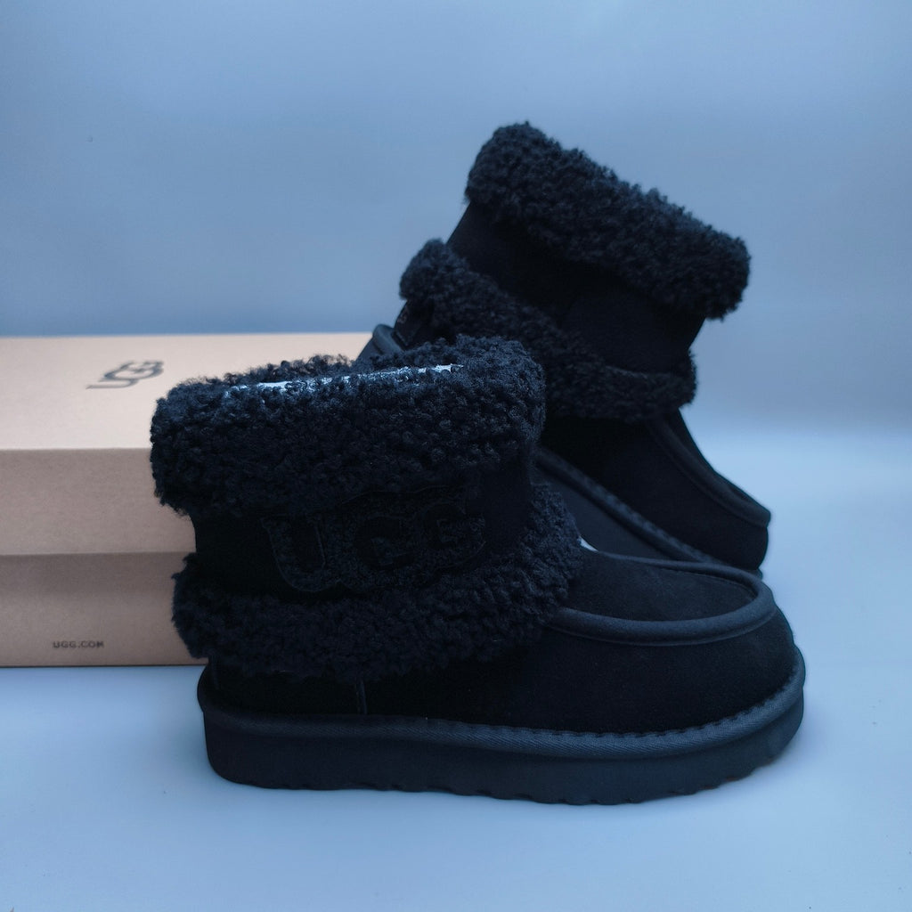 Curly Plush Large Logo Mid-Top Boots - Black, Model 5410