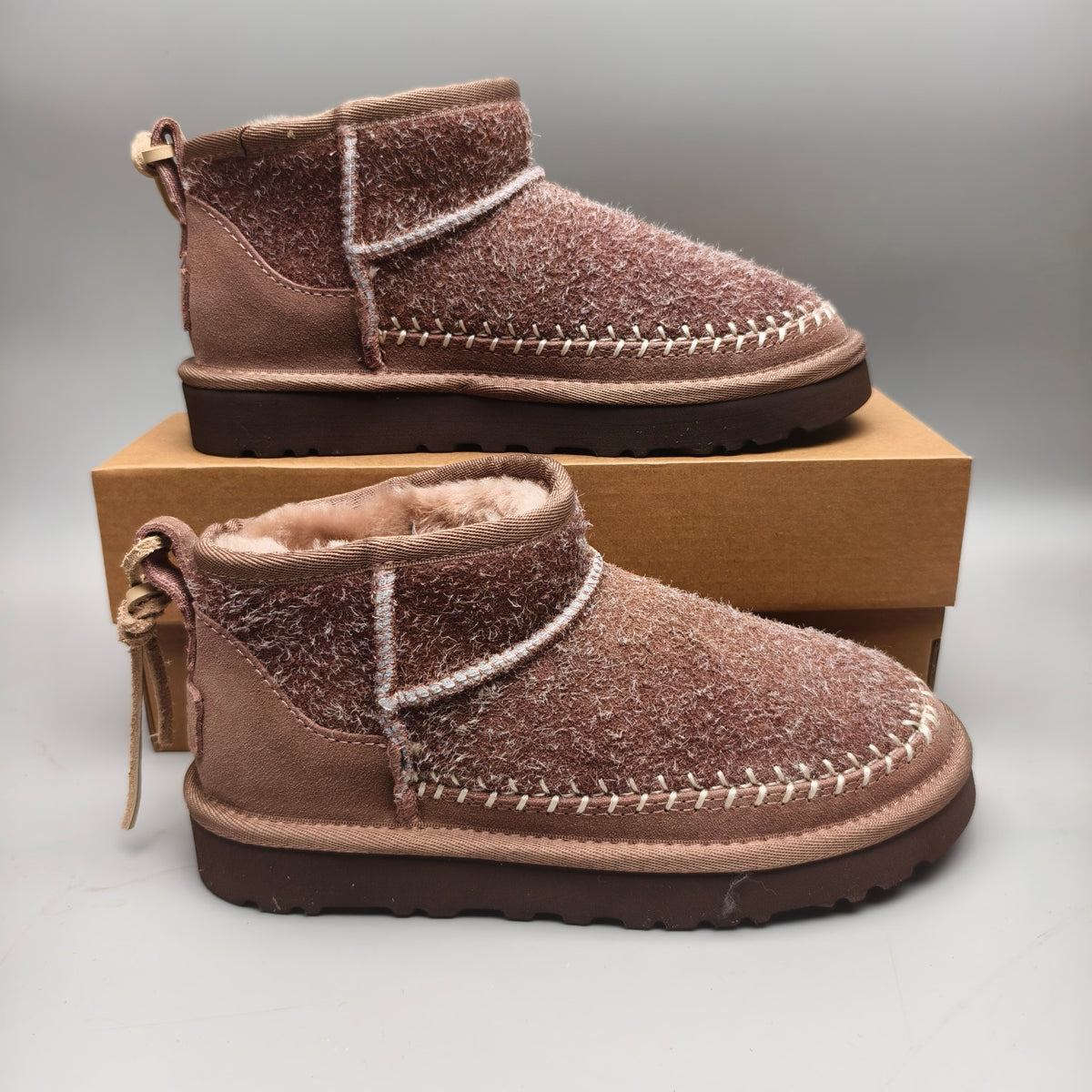 Back-Strap Shoes - Brown, Suede-Look Style 1538